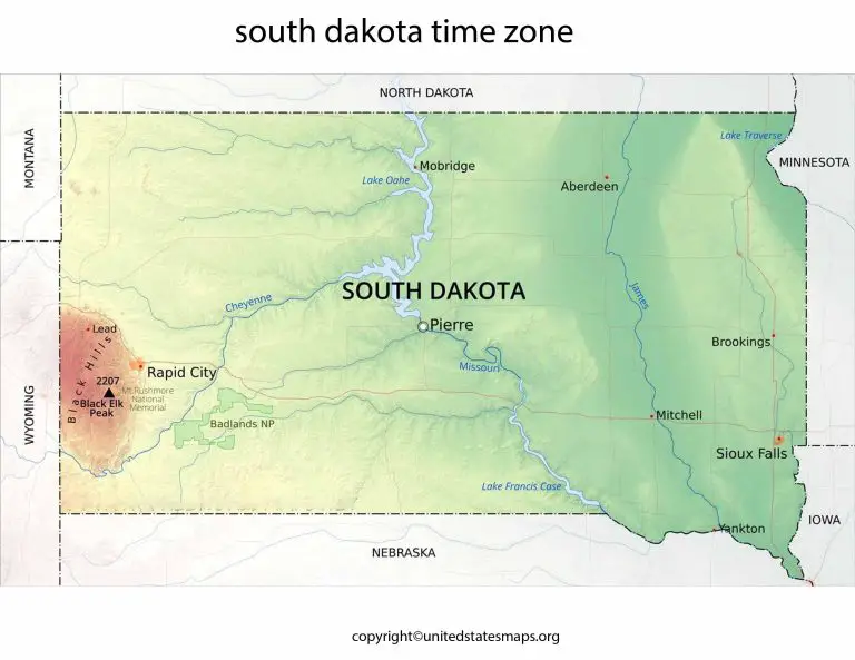 South Dakota Time Zone Map | Map of South Dakota Time Zones