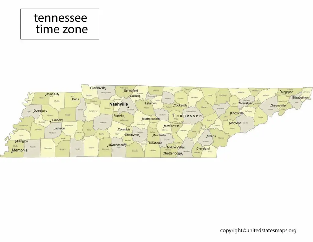 Time Zone Map of Tennessee