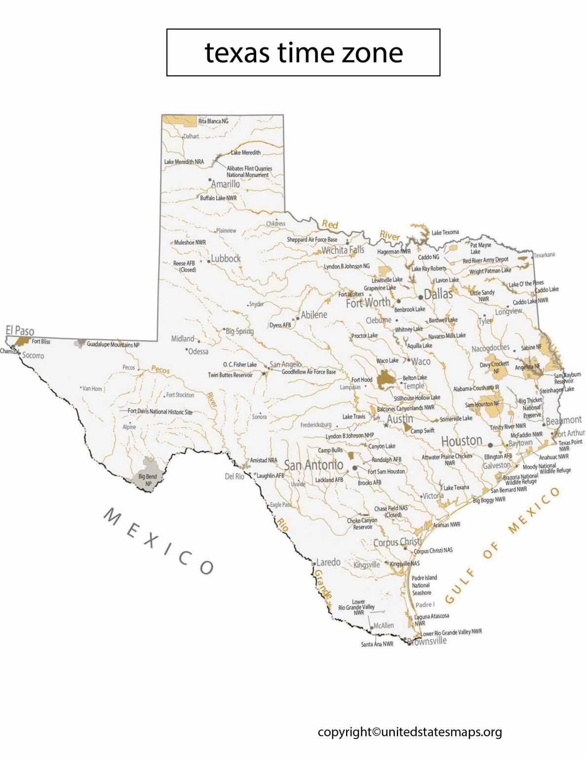 Texas Time Zone Map Map of Texas Time Zones