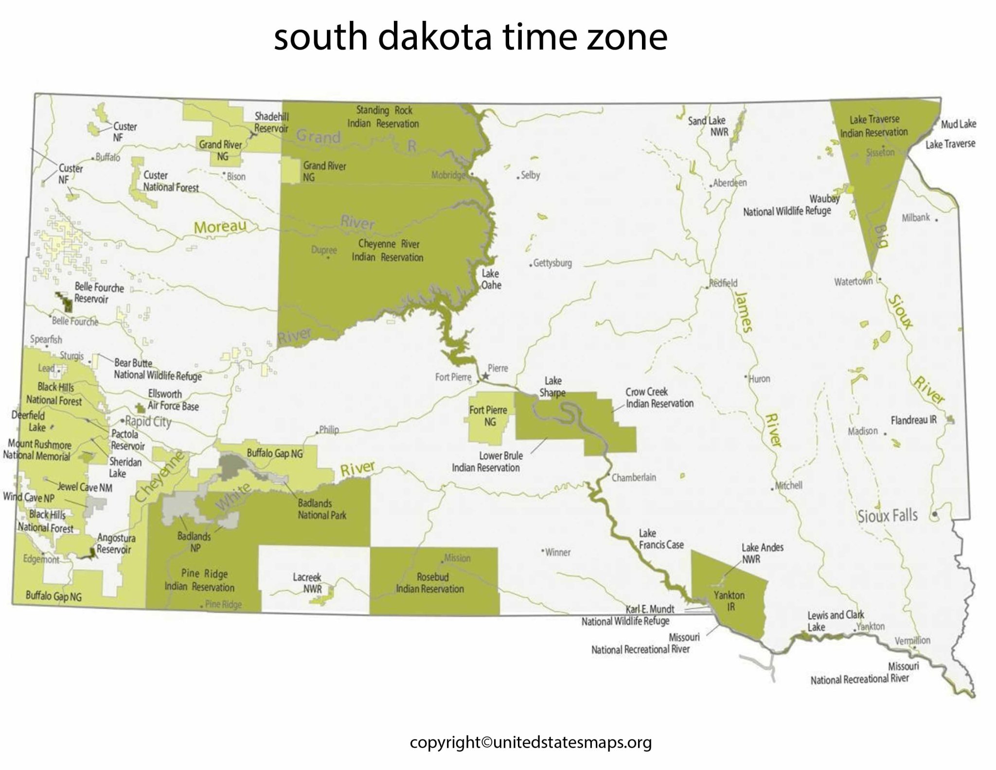 South Dakota Time Zone Map | Map of South Dakota Time Zones