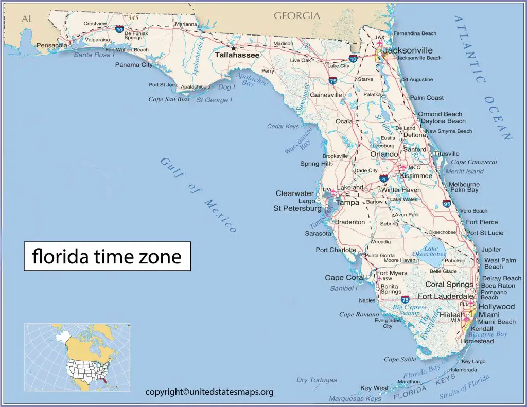 Time Zones in Florida Map