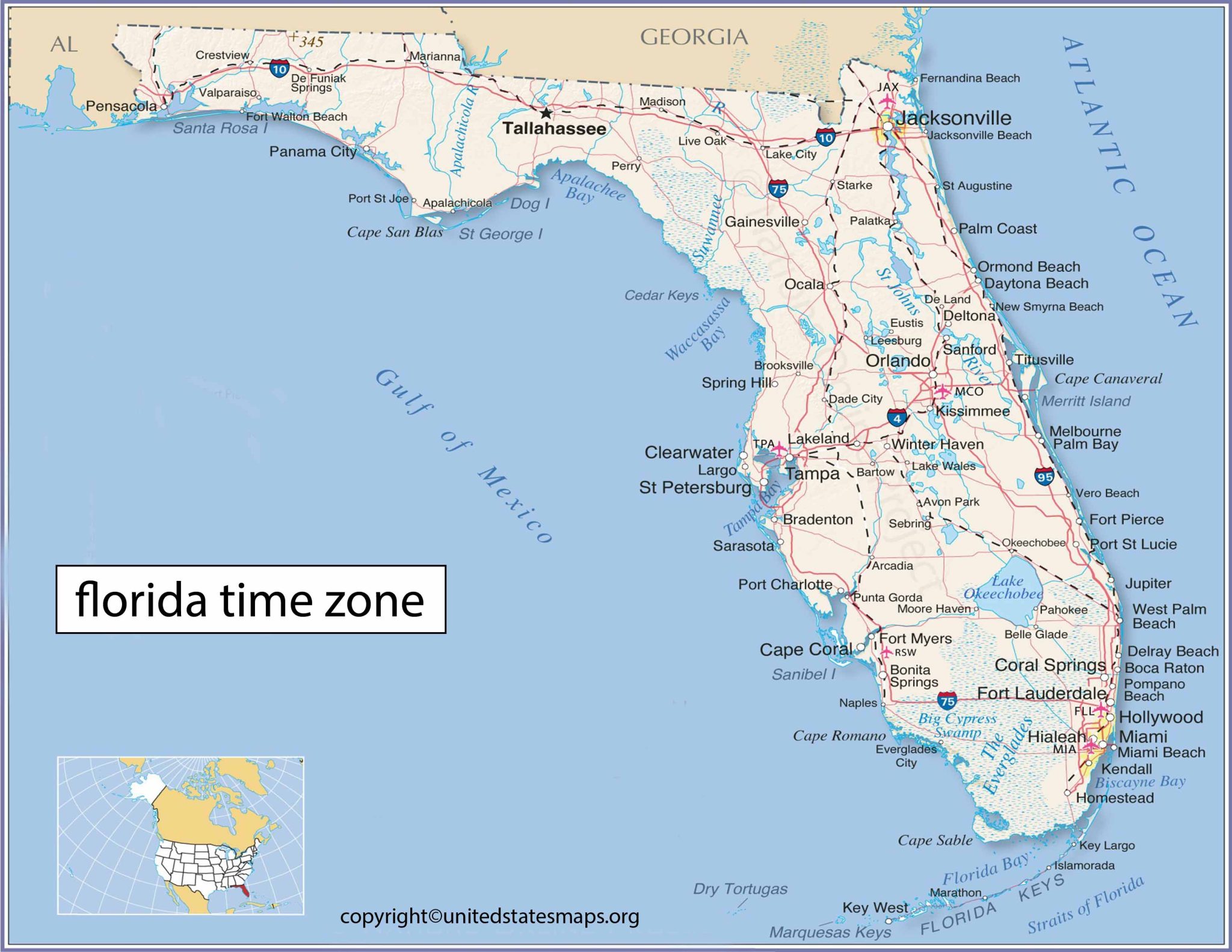 Florida Time Zone Map | Map of Florida Time Zones