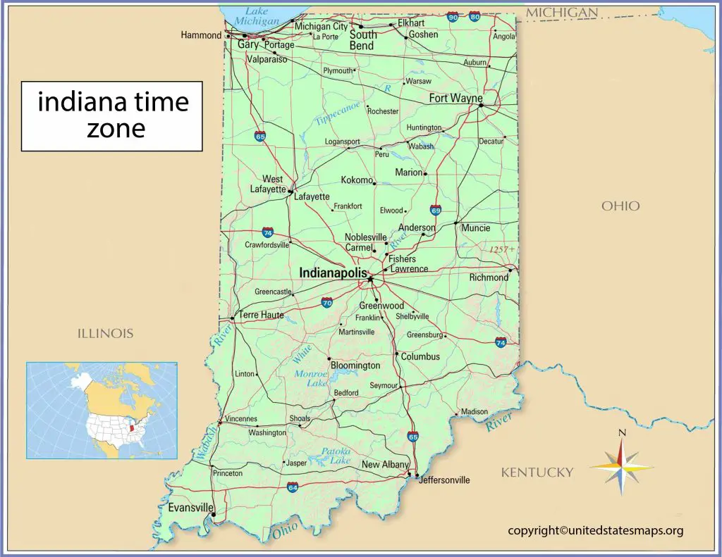 Time Zones in Indiana Map