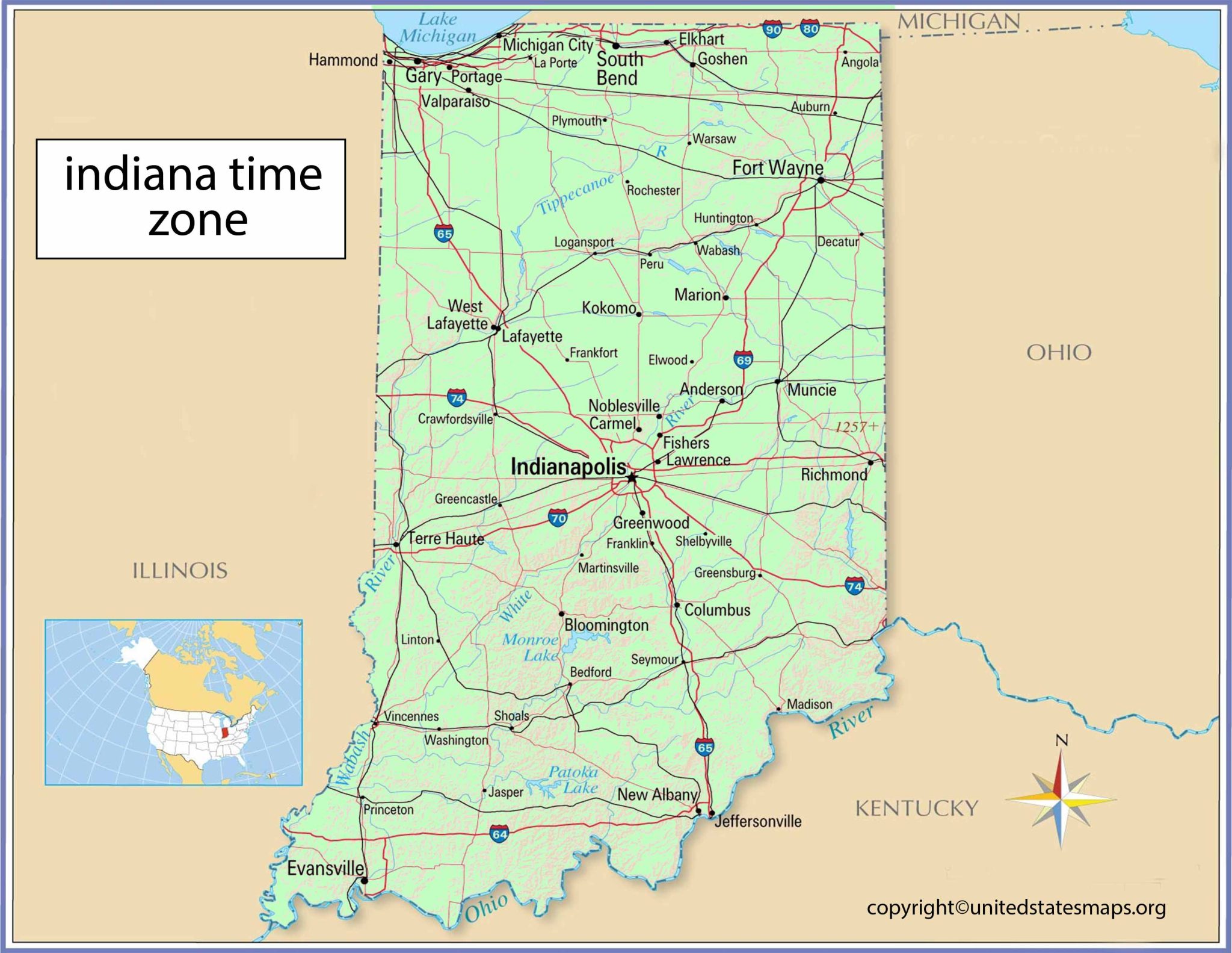 Indiana Time Zone Map Time Zones in Indiana Map