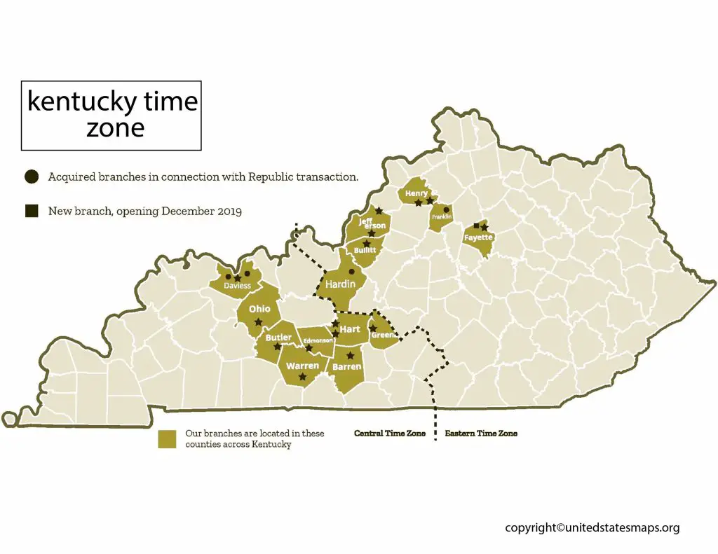 Time Zones in Kentucky Map