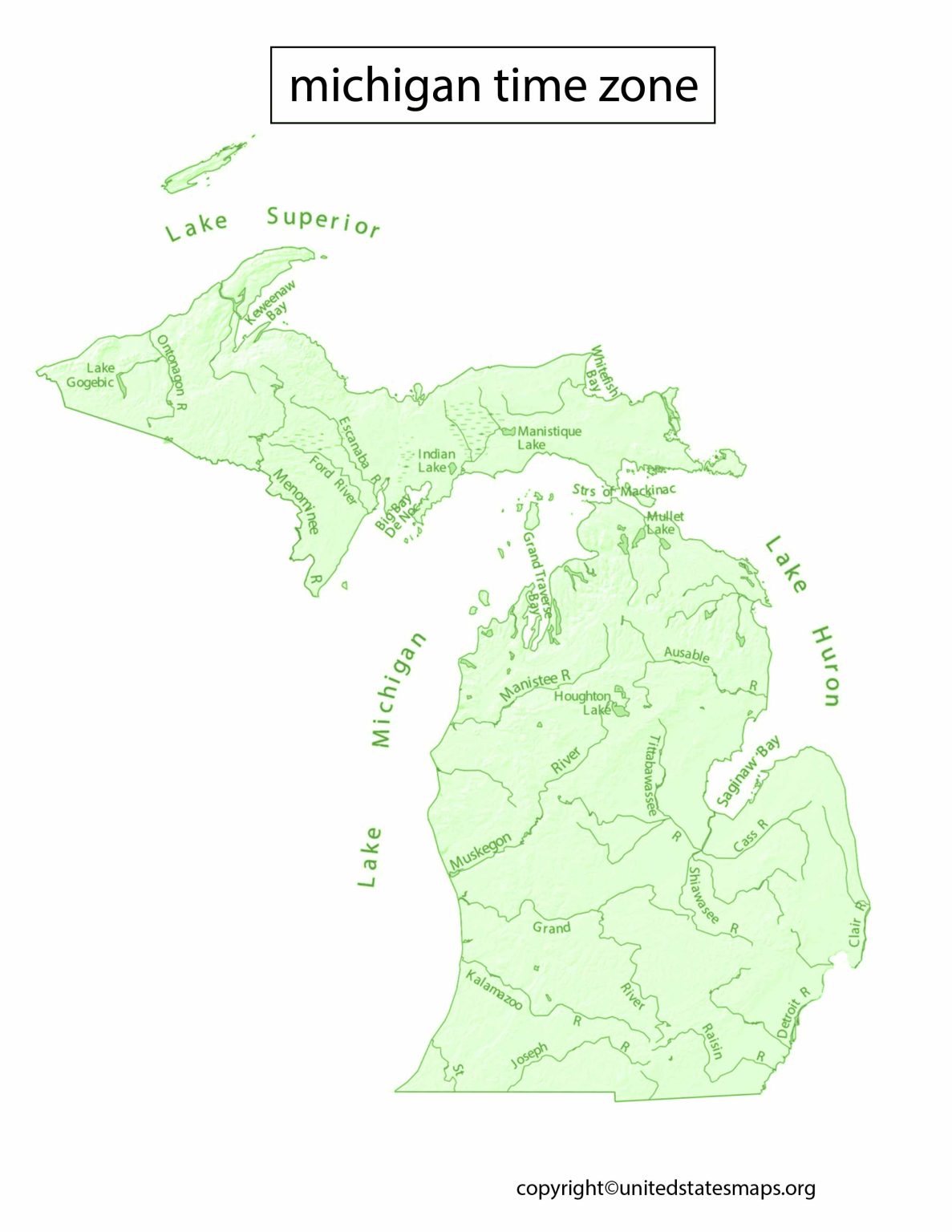 Michigan Time Zone Map Time Zone Map of Michigan