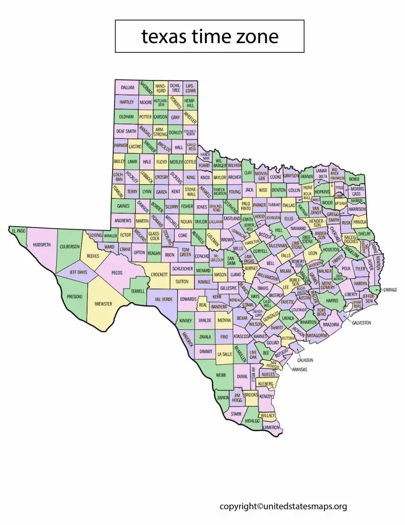 Time Zones in Texas Map
