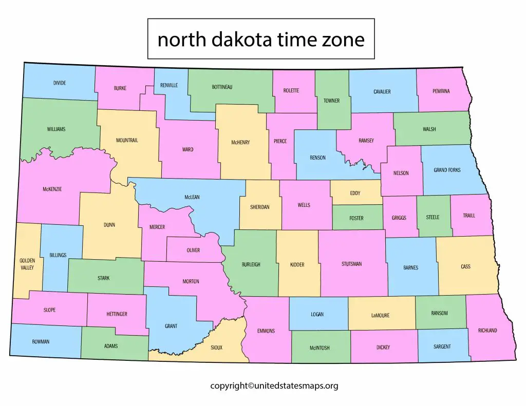 US Time Zone Map North Dakota