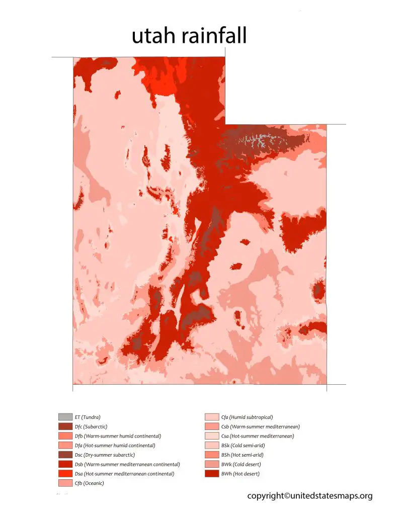 Utah Annual Rainfall Map 