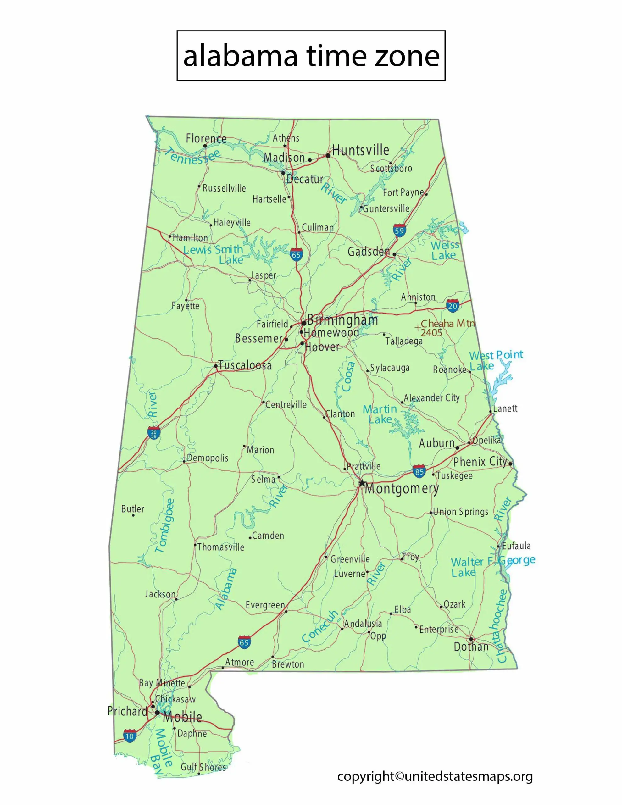 Alabama Time Zone Map Time Zone Map of Alabama