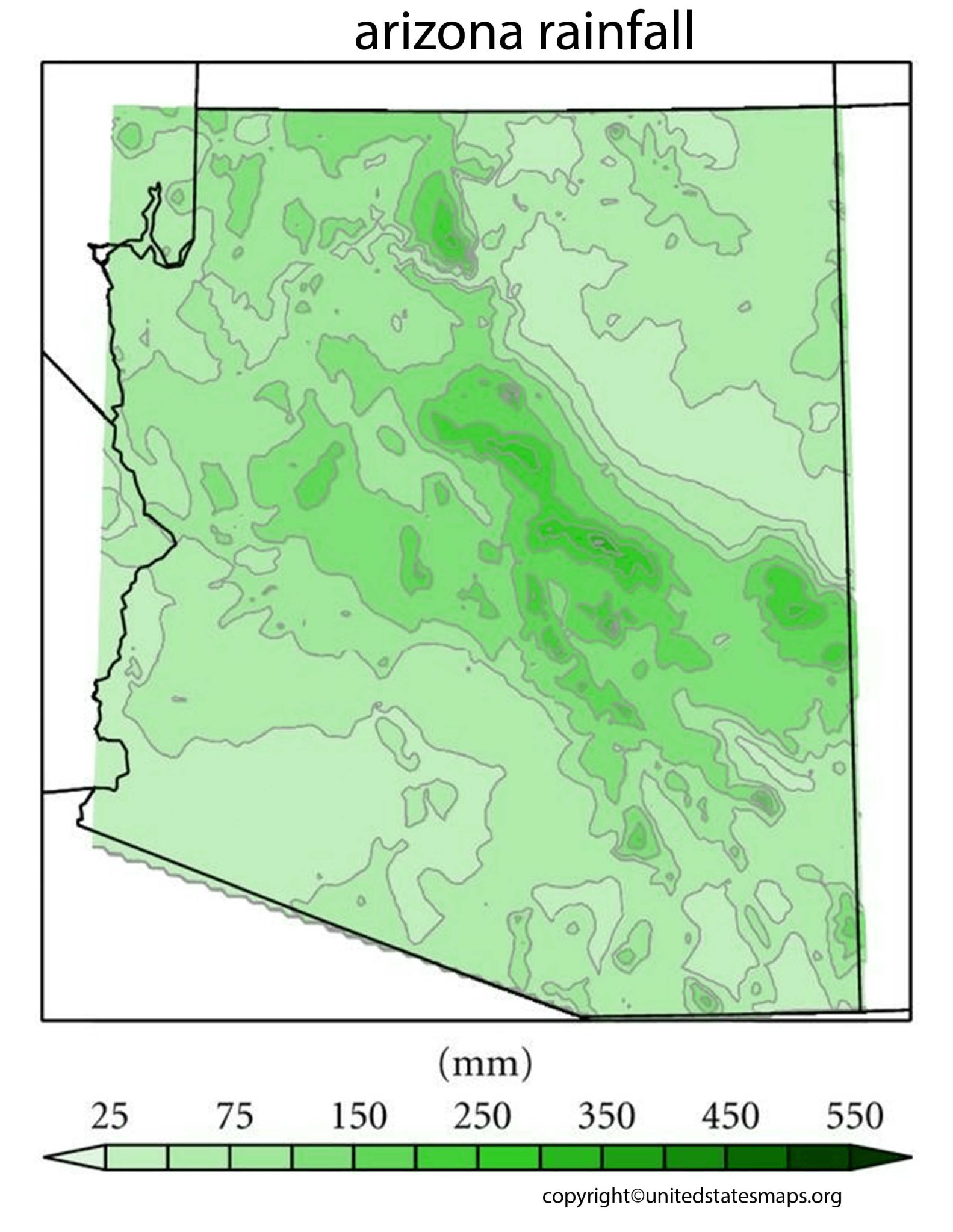 Arizona Rainfall Map Arizona Annual Rainfall Map