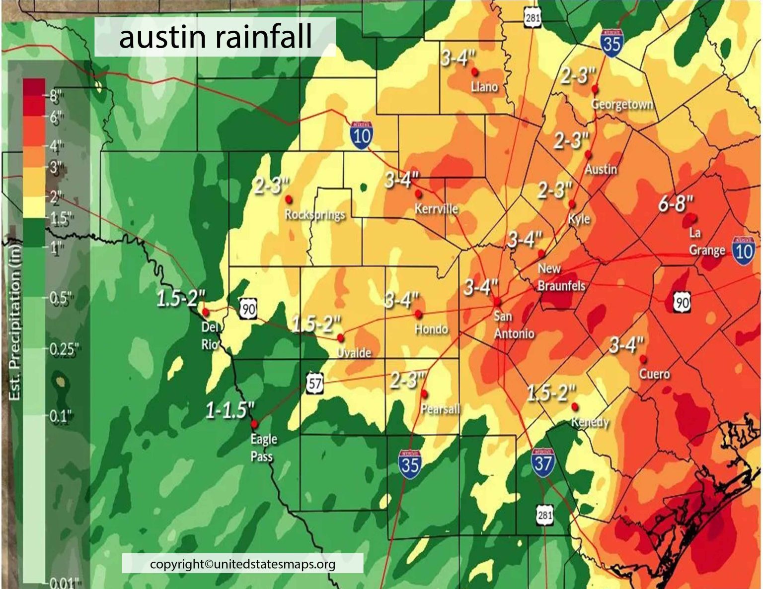 Austin Rainfall Map Rainfall Map of Austin