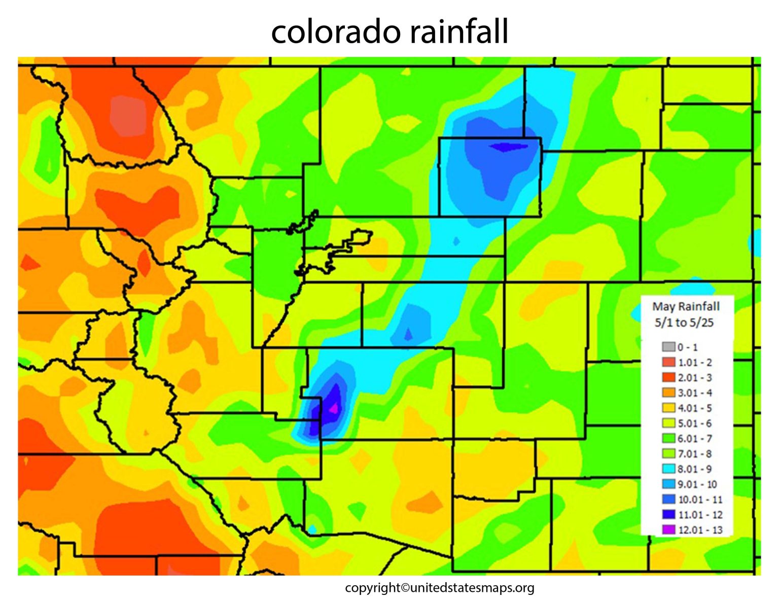 Colorado Rainfall Map Rainfall Map of Colorado