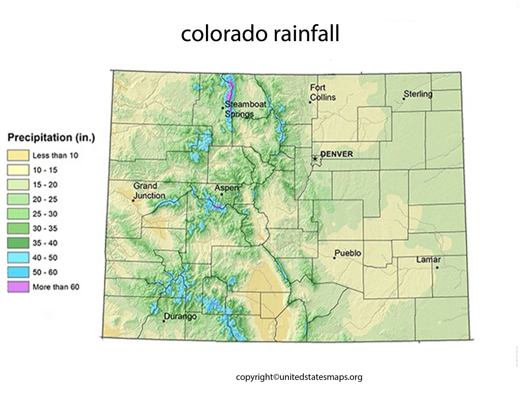 Colorado Rainfall Map Rainfall Map of Colorado