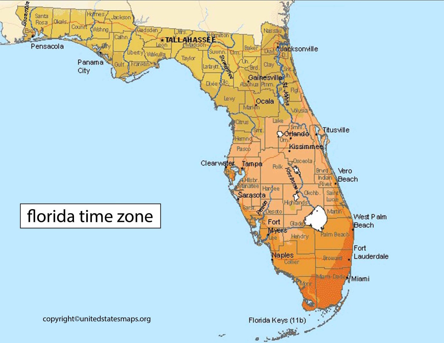 Florida Time Zone Map Map of Florida Time Zones