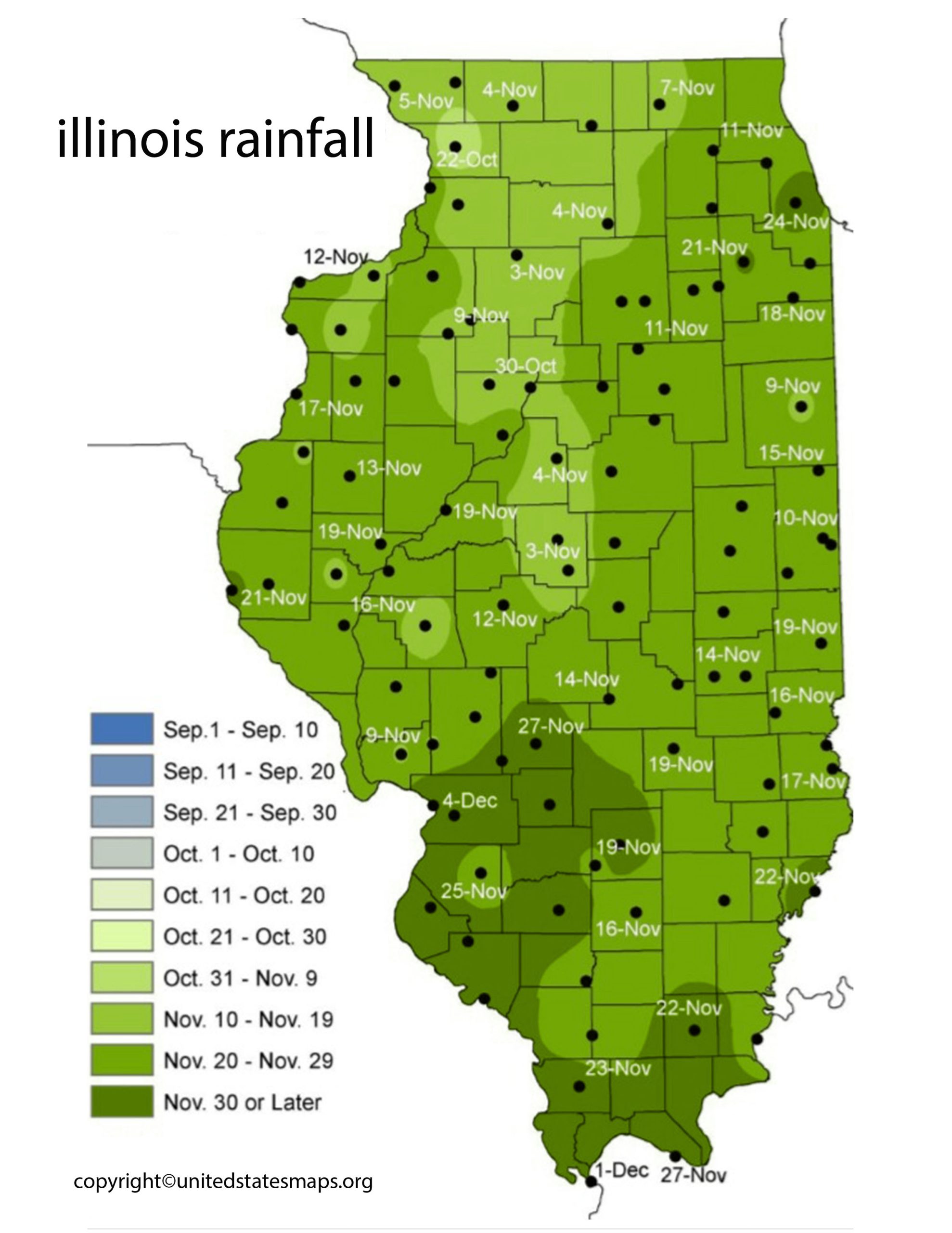 Illinois Rainfall Map Rainfall Map of Illinois