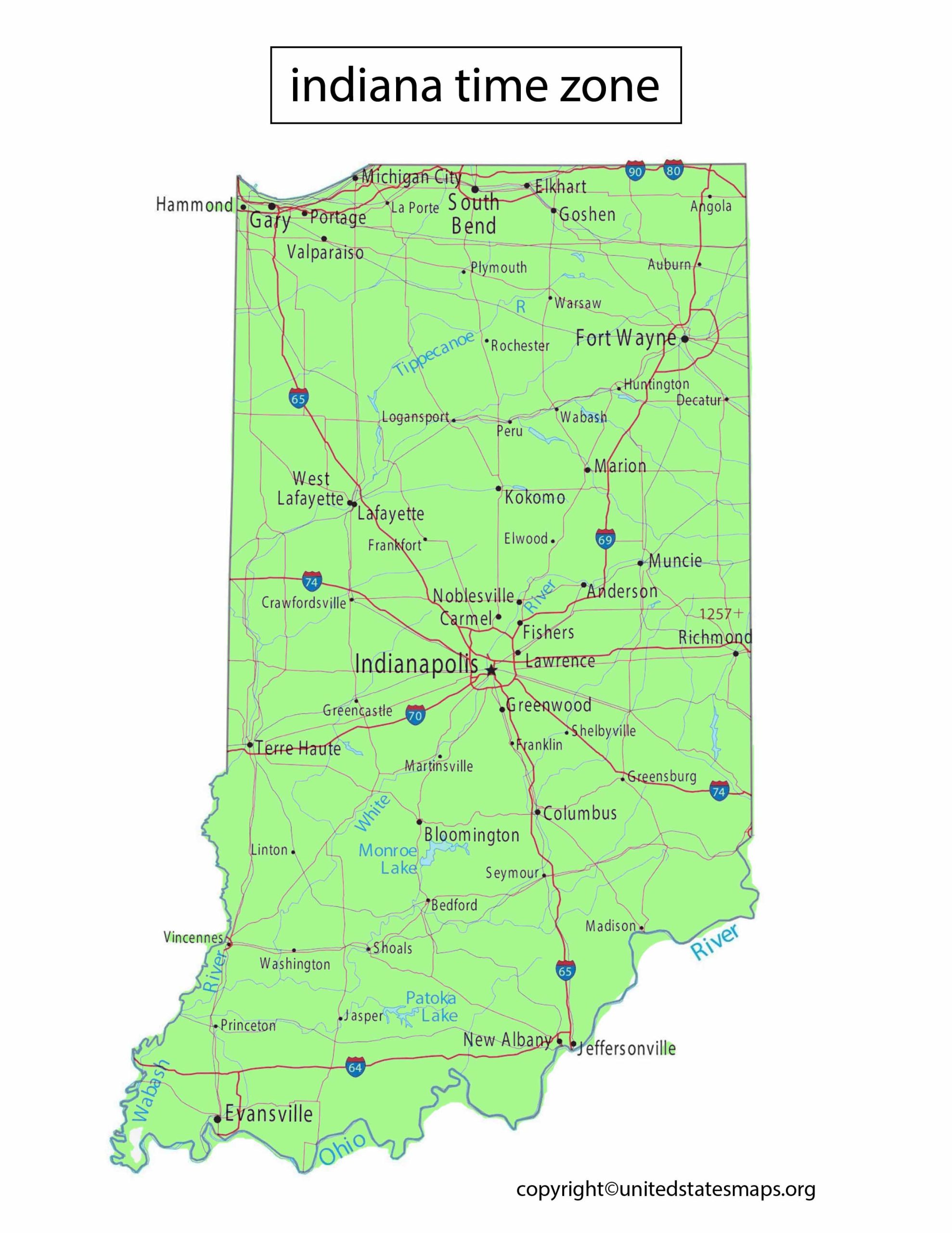 Indiana Time Zone Map Time Zones in Indiana Map