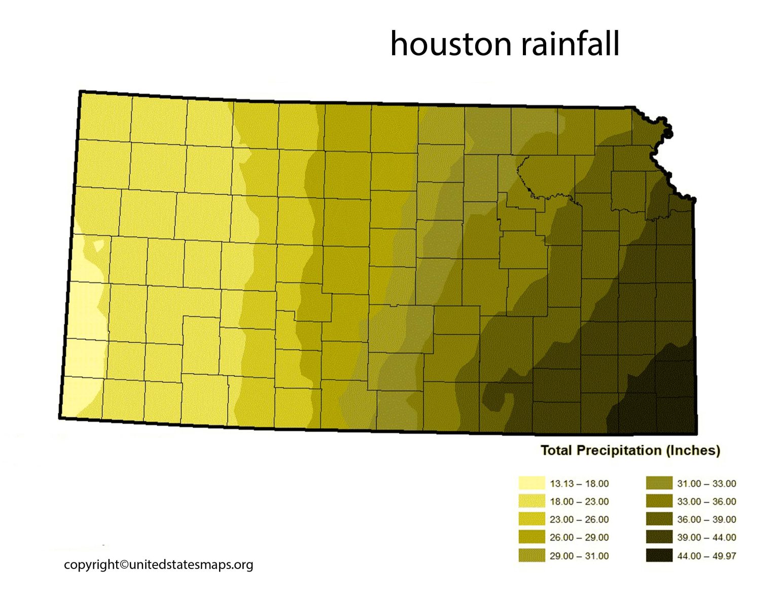 Kansas Rainfall Map Rainfall Map of Kansas