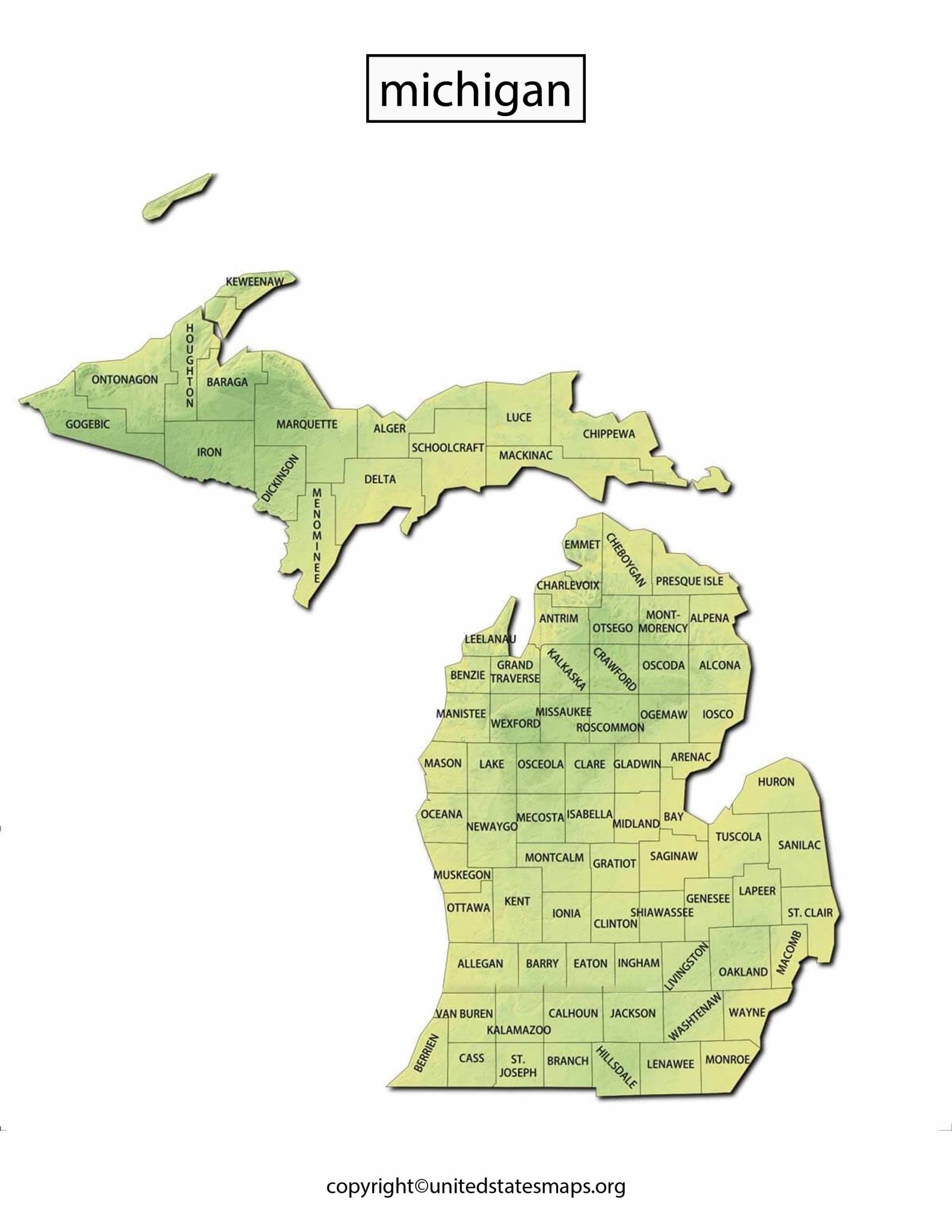 Michigan Political Map | Political Map of Michigan Counties