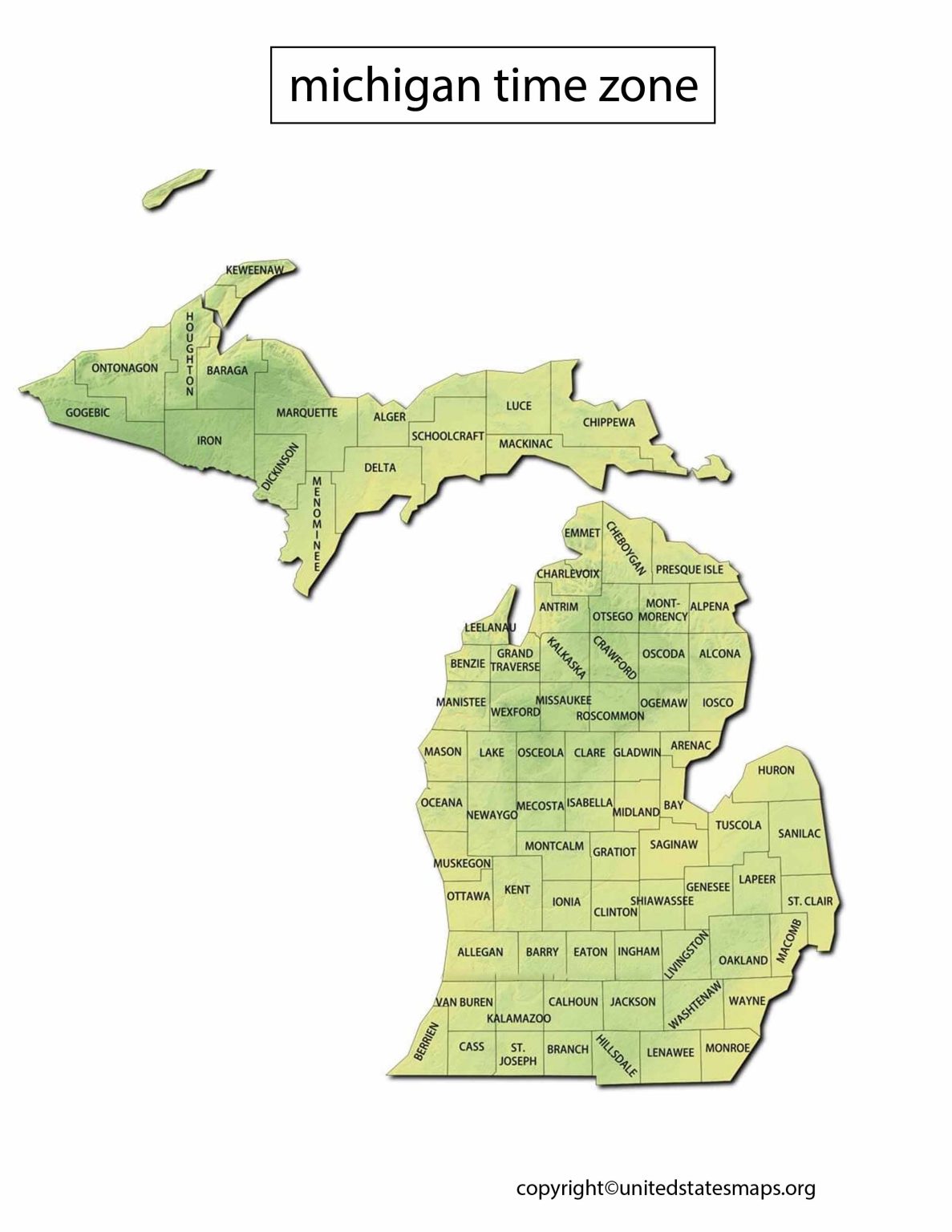 Michigan Time Zone Map Time Zone Map of Michigan