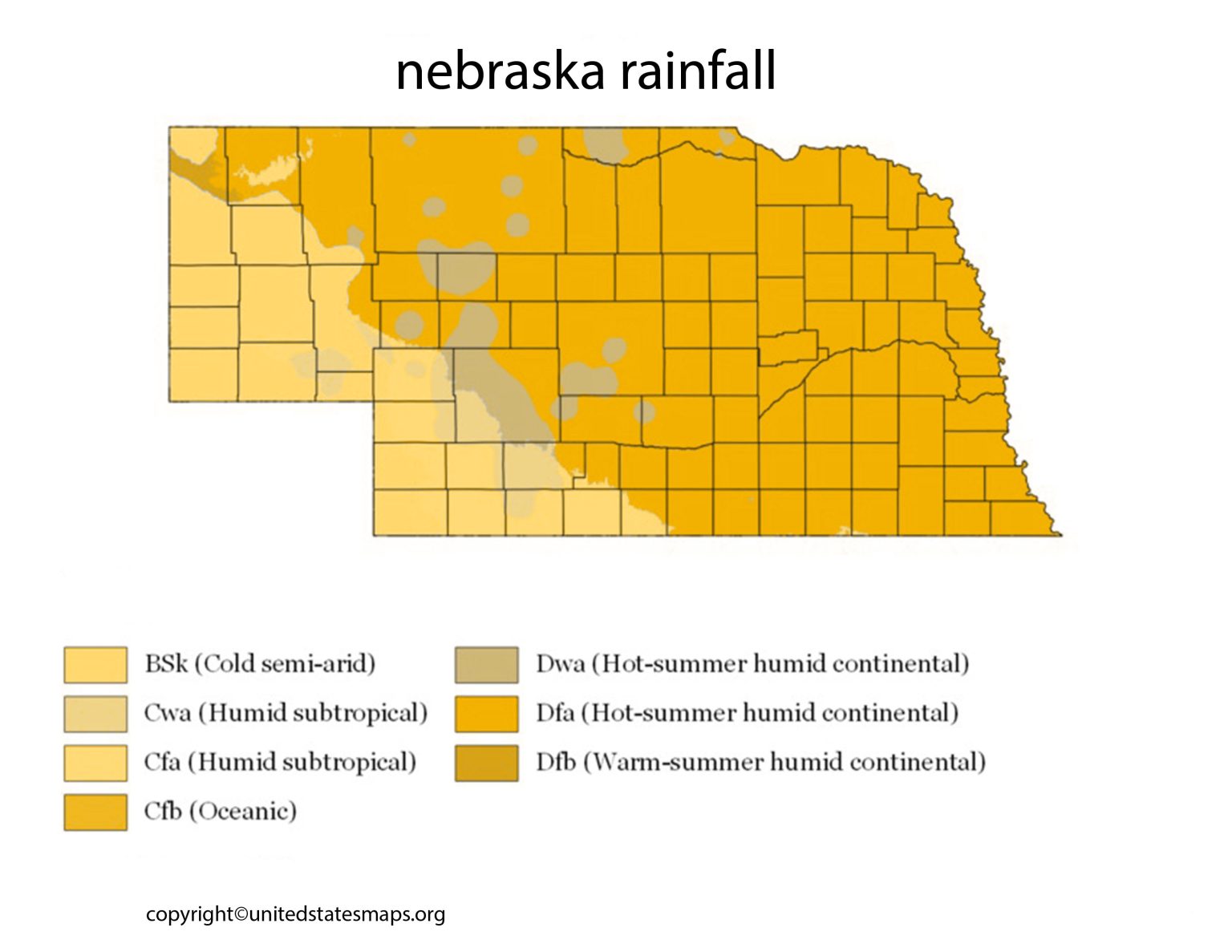 Nebraska Rainfall Map | Rainfall Map of Nebraska