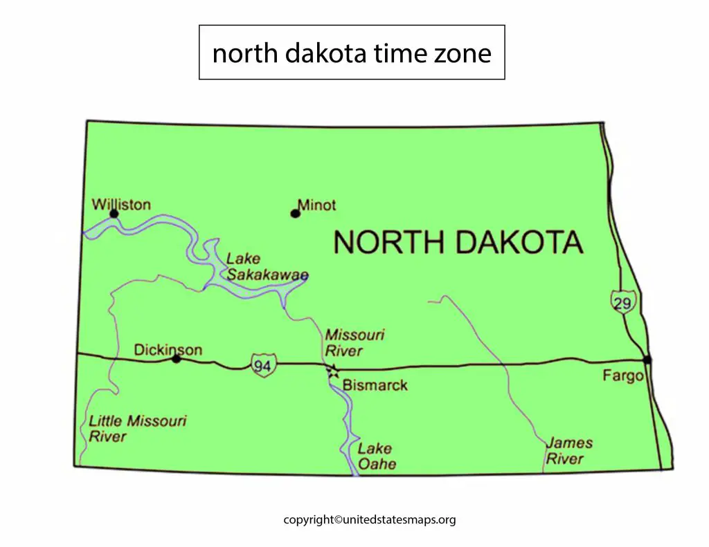 north dakota time zone map