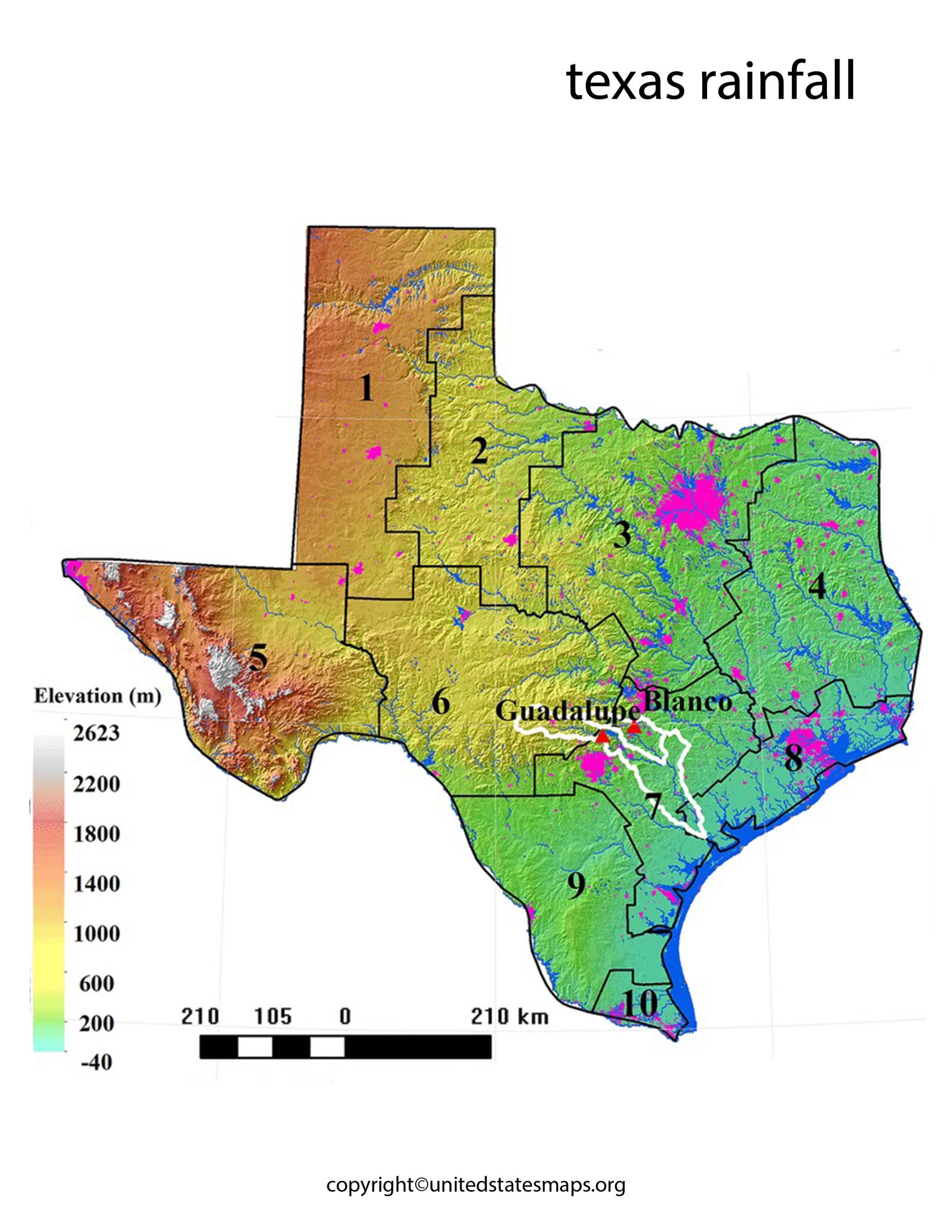 Texas Rainfall Map Rainfall Map of Texas