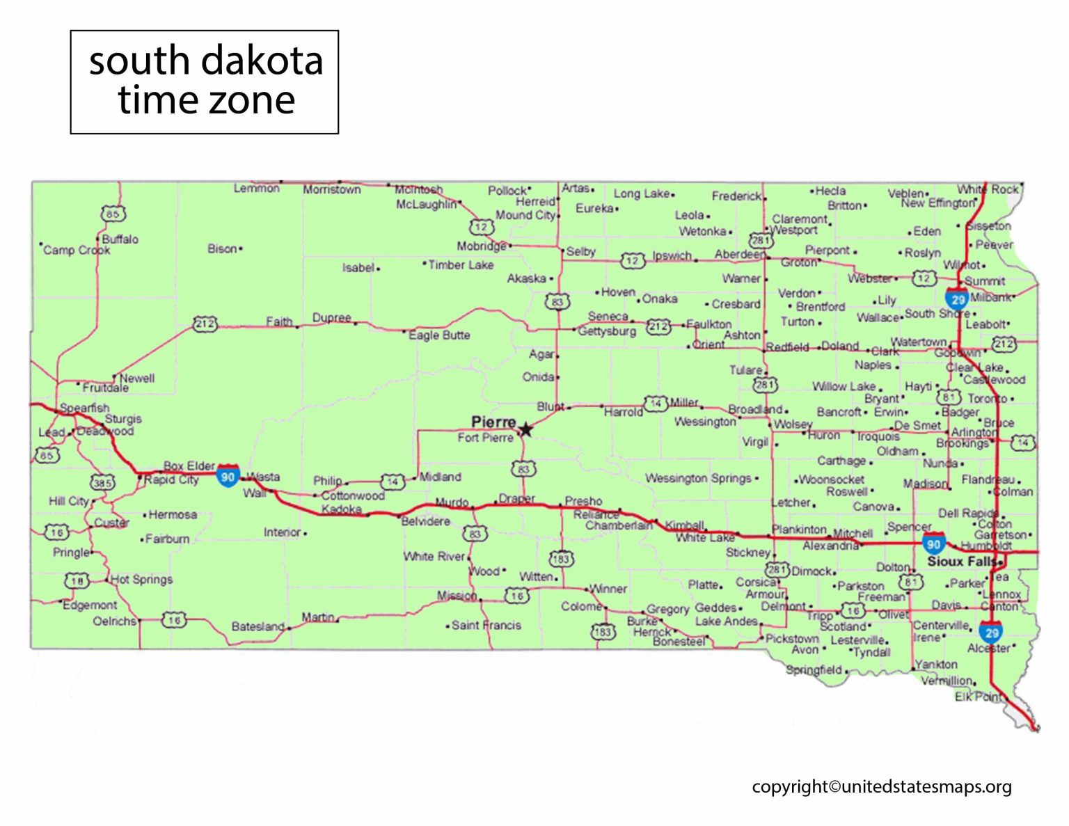 South Dakota Time Zone Map