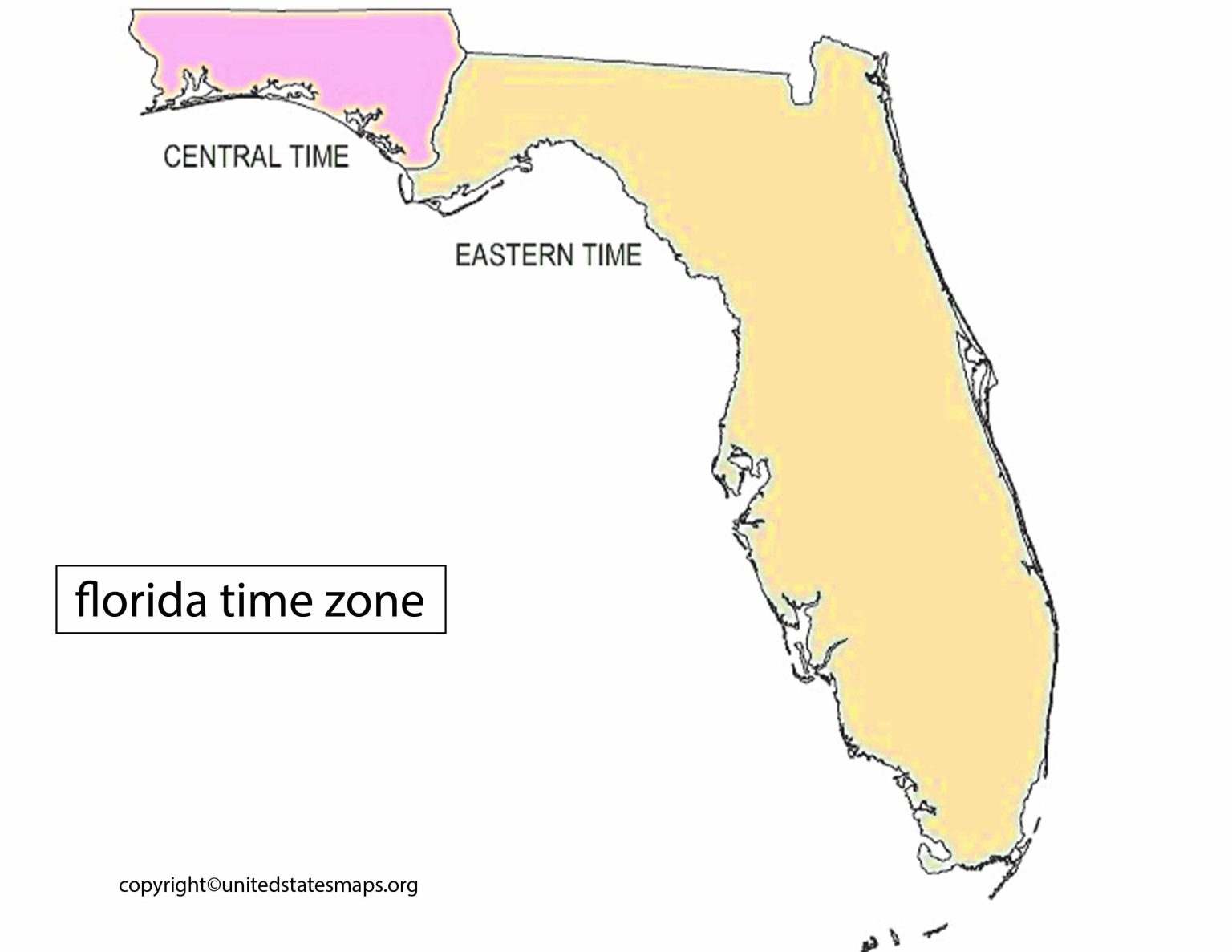 Florida Time Zone Map  Map of Florida Time Zones