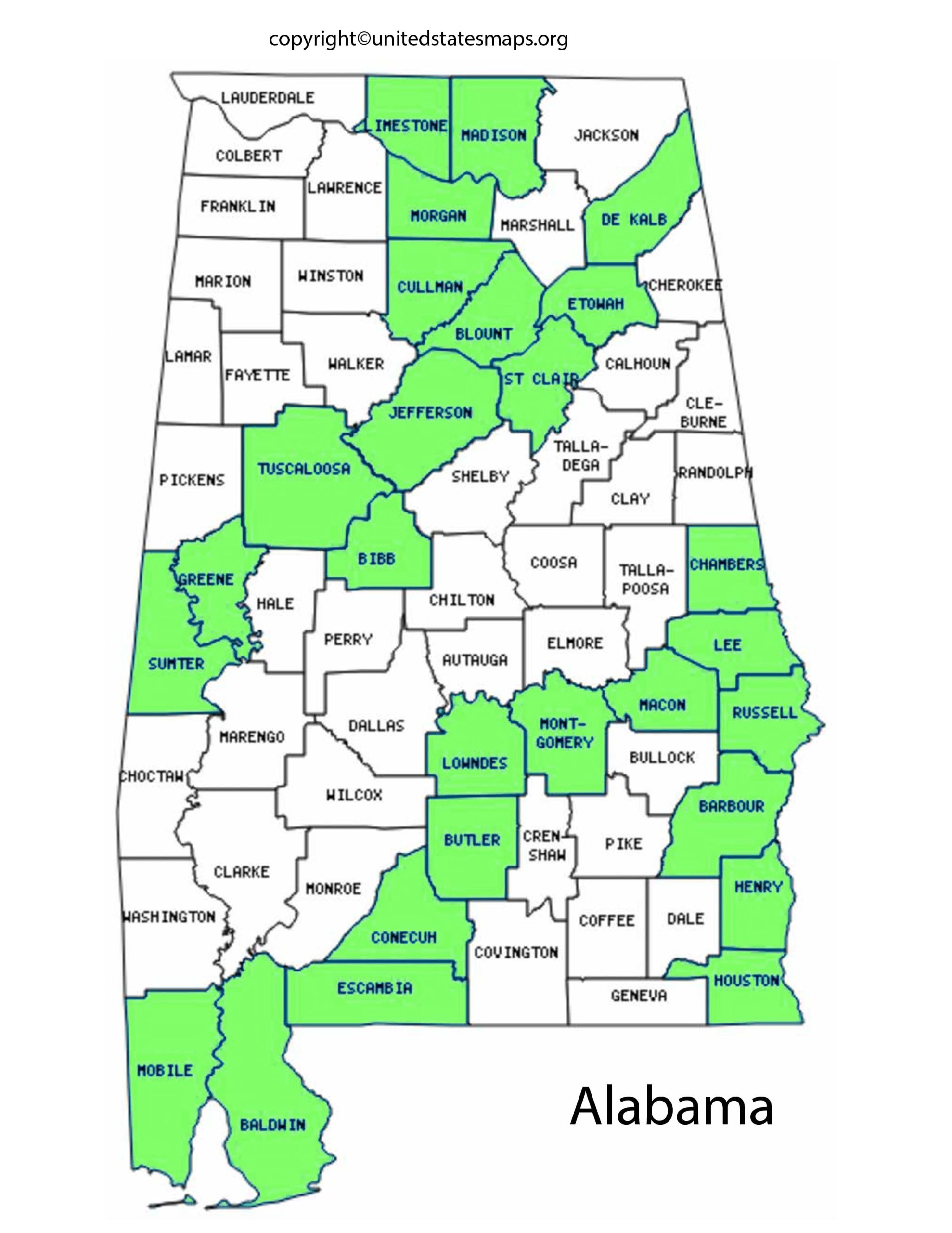 Alabama County Map | County Map of Alabama with Cities