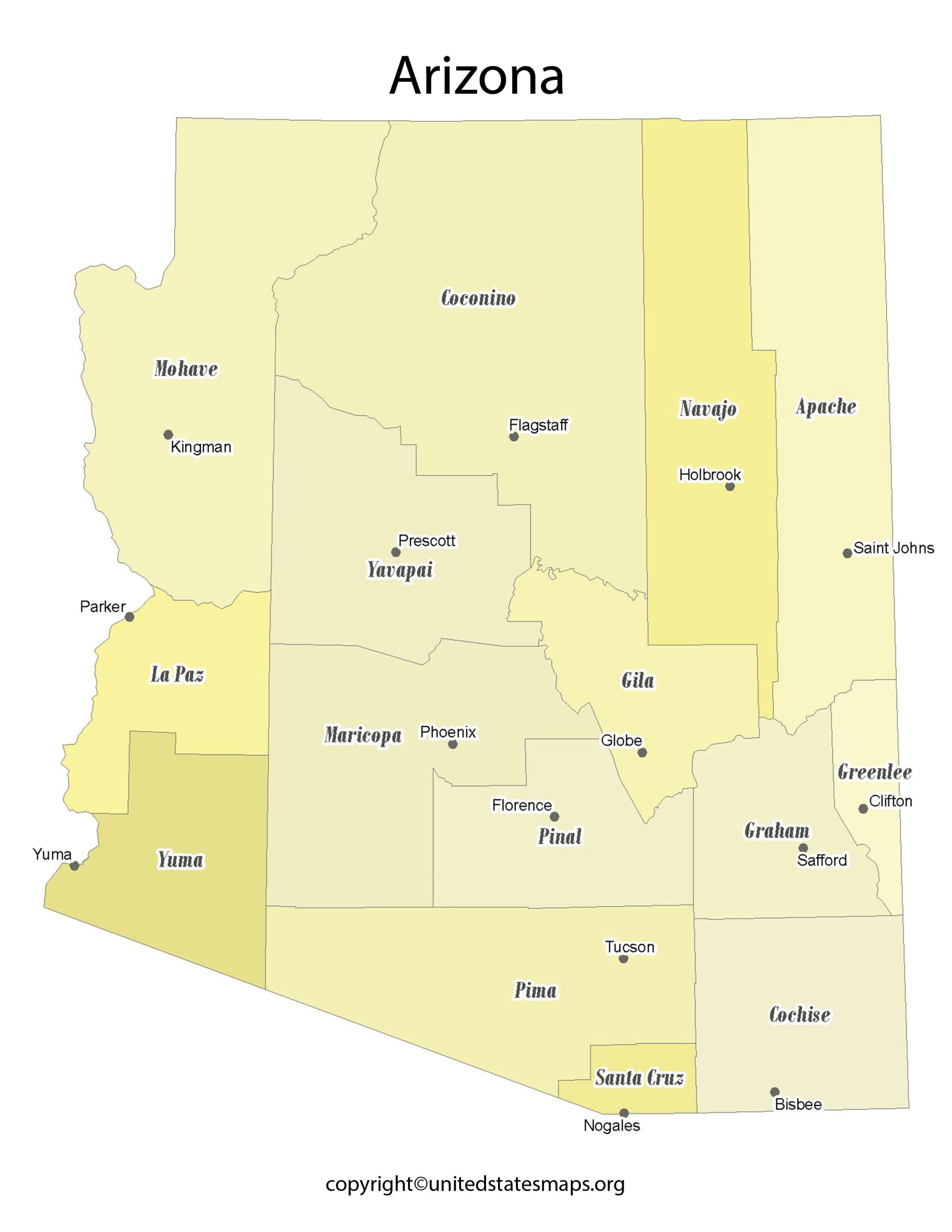 Arizona County Map | County Map of Arizona with Cities