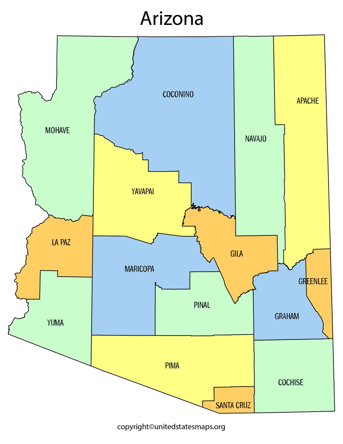 Arizona County Map | County Map of Arizona with Cities