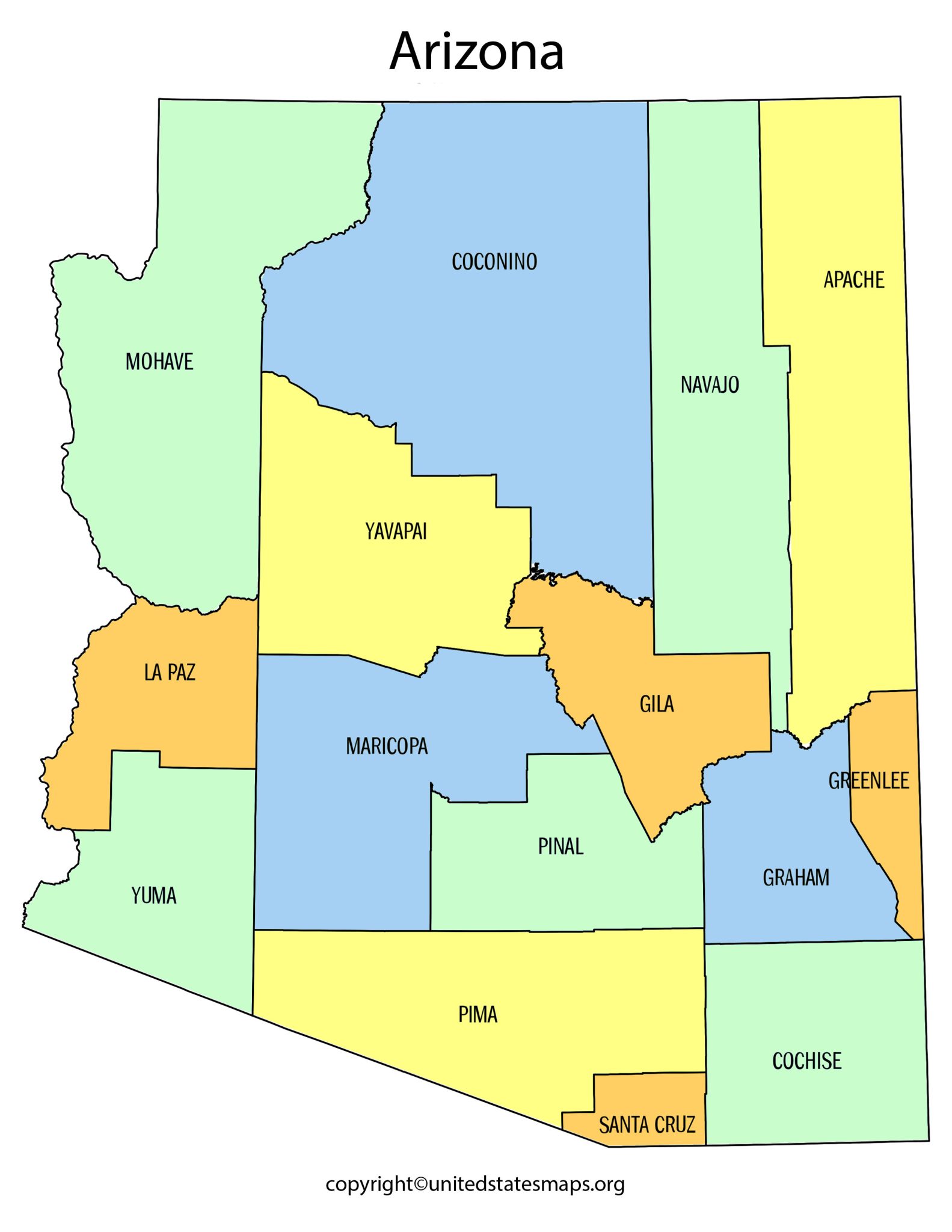 Arizona County Map County Map of Arizona with Cities