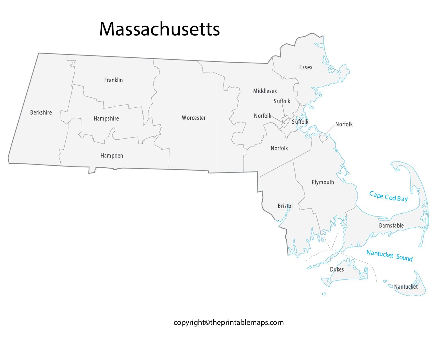 Massachusetts County Map County Map of Massachusetts