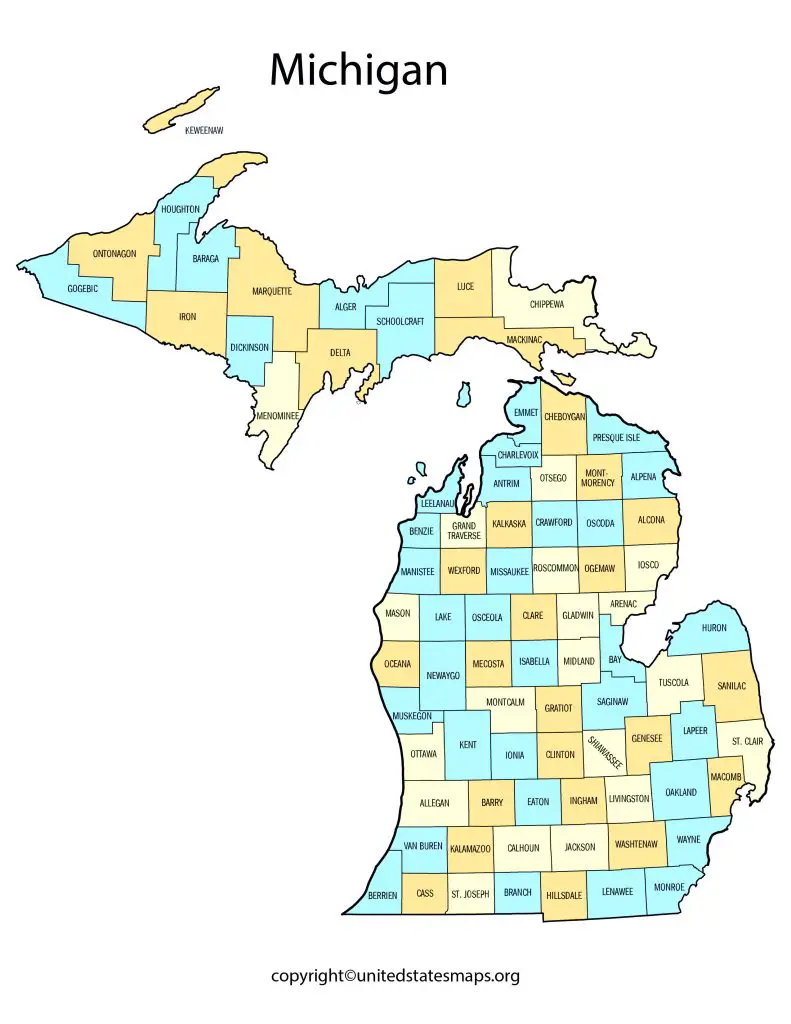 Counties in Michigan Map