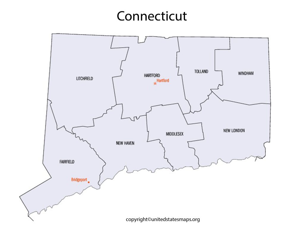 Counties of Connecticut Map