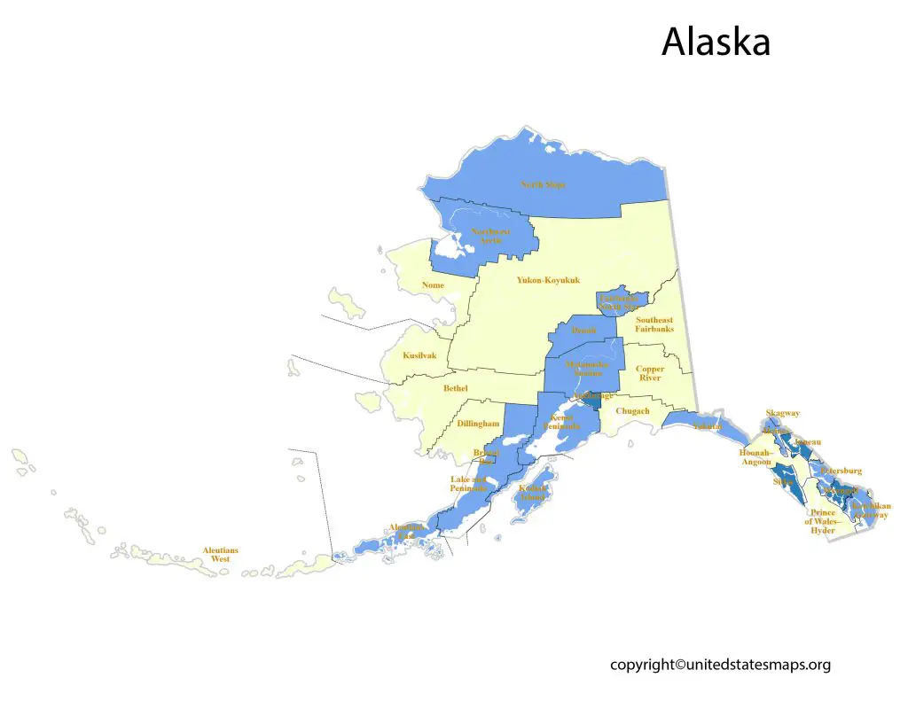 County Map of Alaska with Cities
