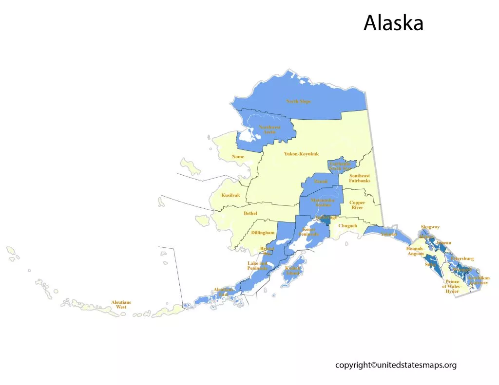 Alaska County Map | County Map of Alaska with Cities