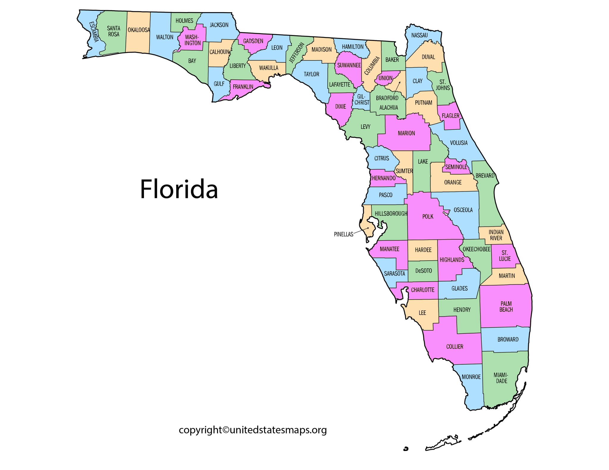 Florida County Map Map of Florida - County Map Of Florida 2048x1583