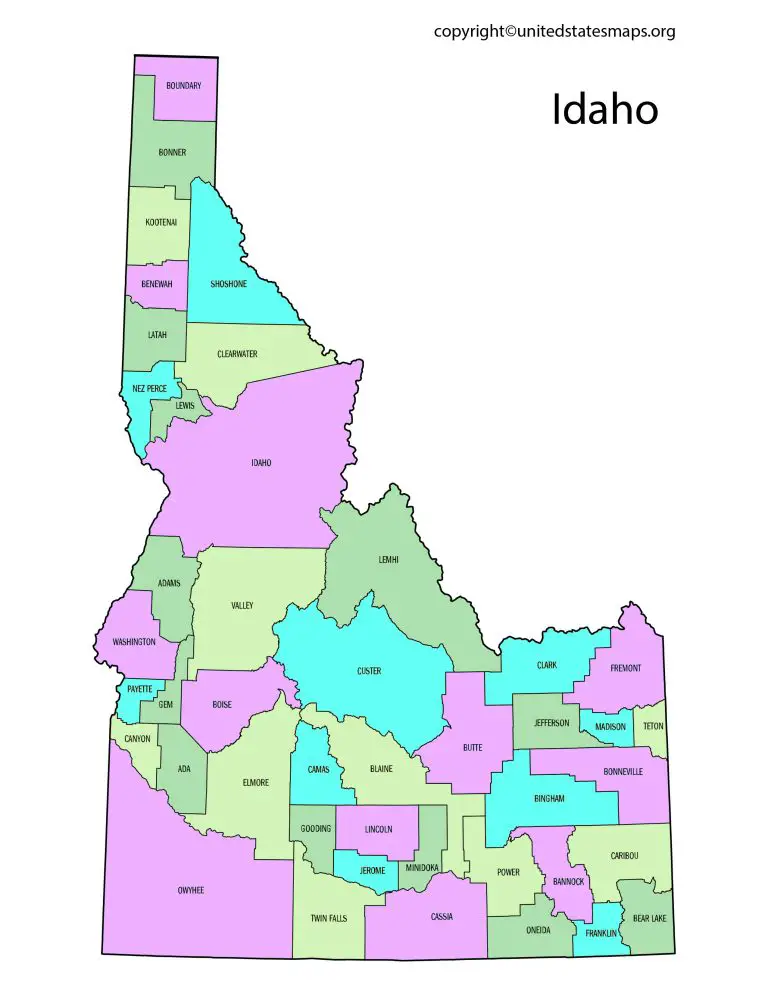 Idaho County Map | County Map of Idaho with Cities