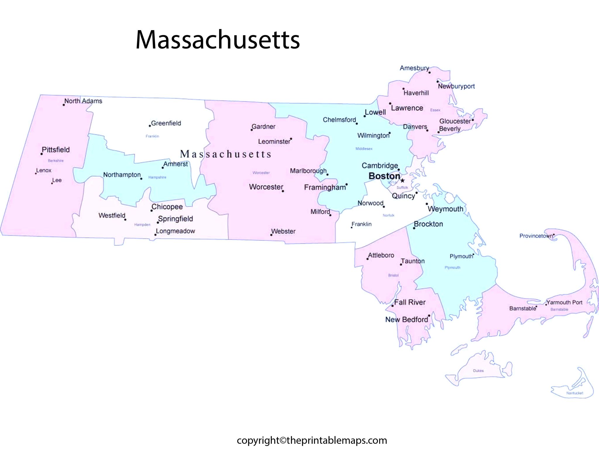 Massachusetts County Map | County Map of Massachusetts