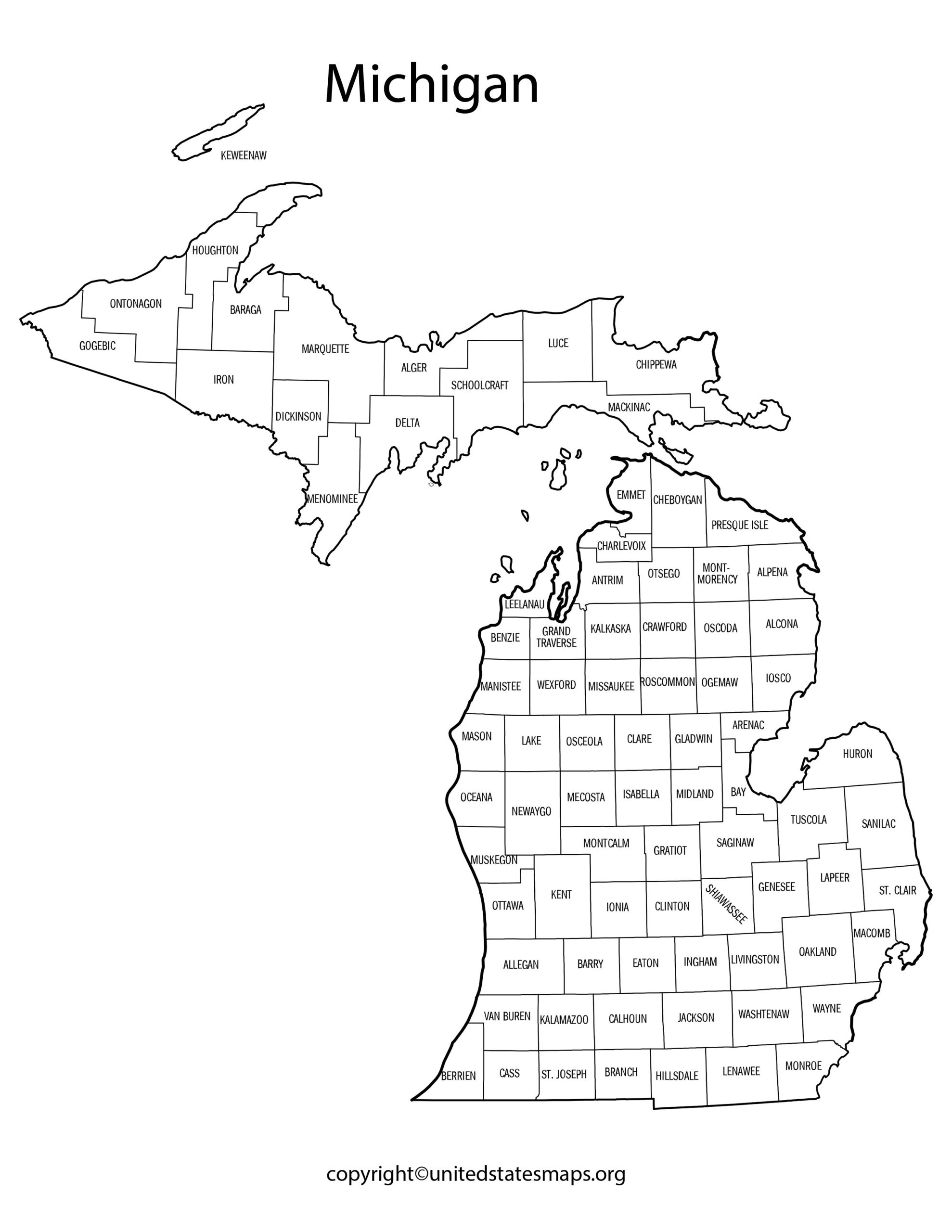 Michigan County Map Map of Michigan - County Map Of Michigan Scaled 