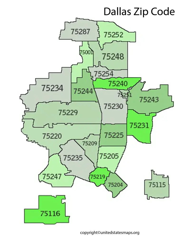 Dallas Map with Zip Codes