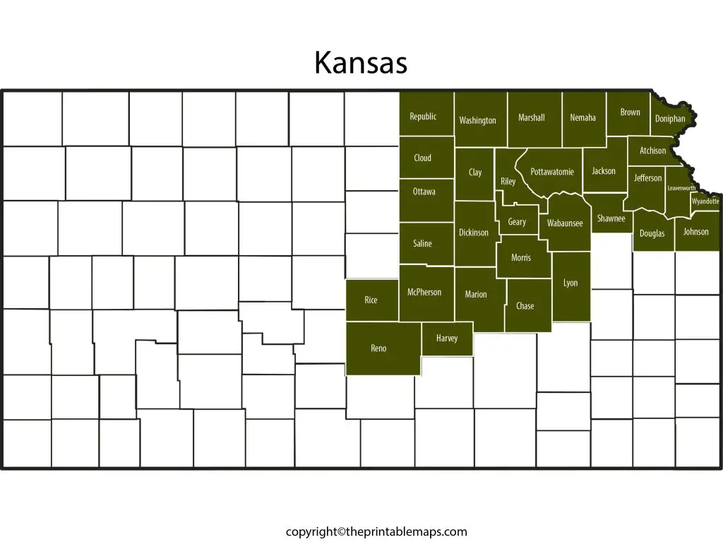 Kansas Map with Counties