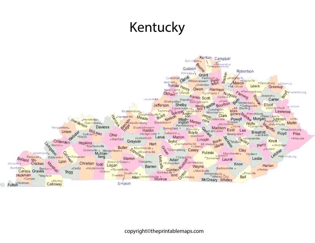 Kentucky Map with Cities and Counties