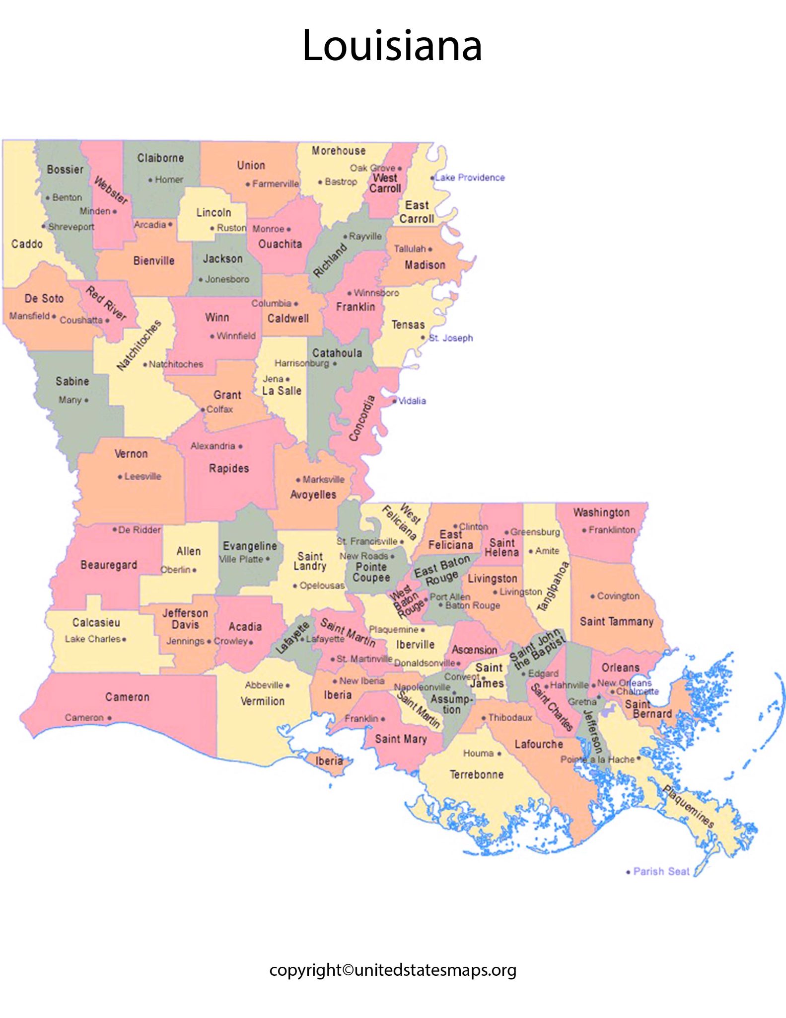 Louisiana County Map | Counties in Louisiana Map