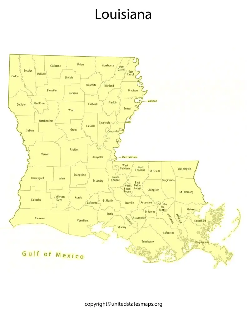 Louisiana Map with Counties