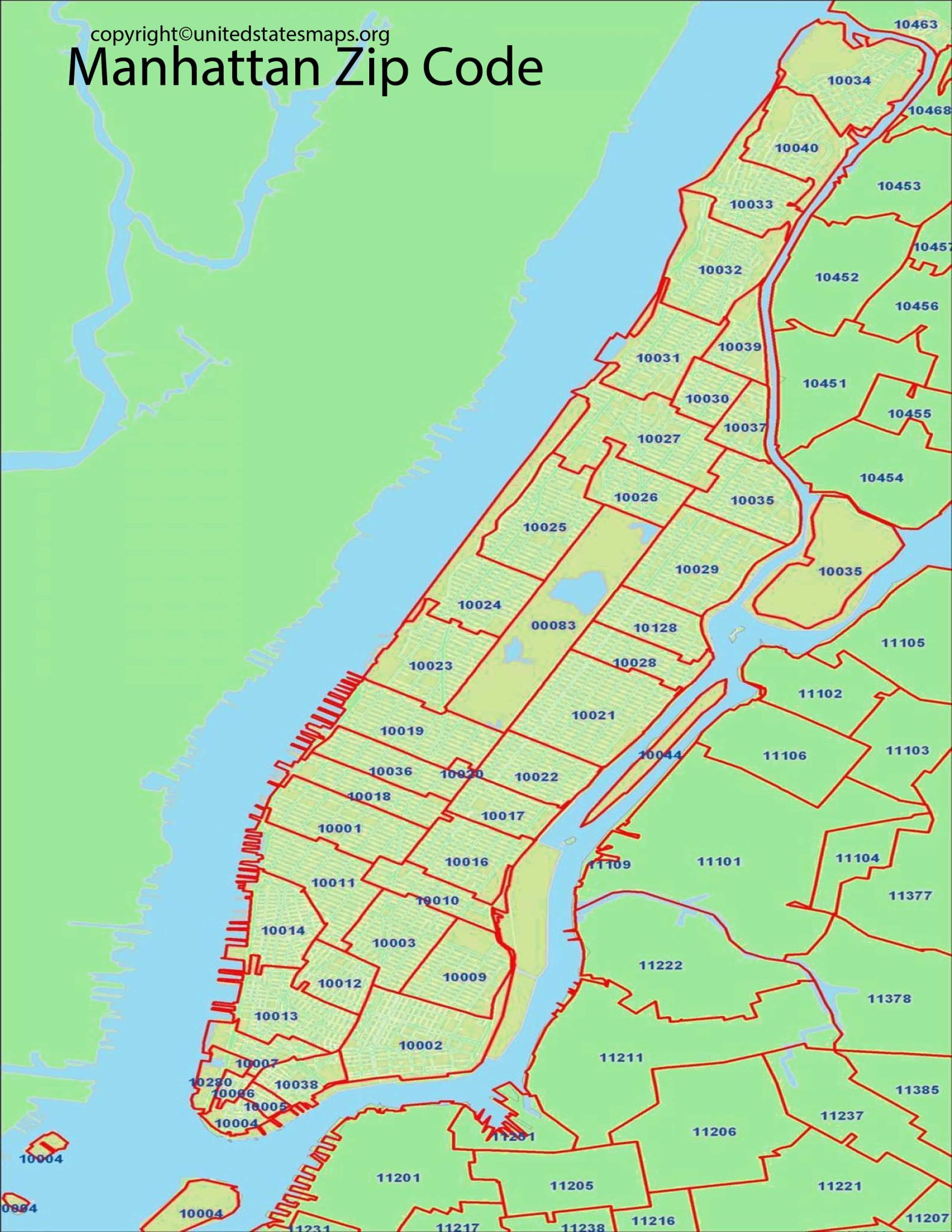 Manhattan Zip Code Map 2025