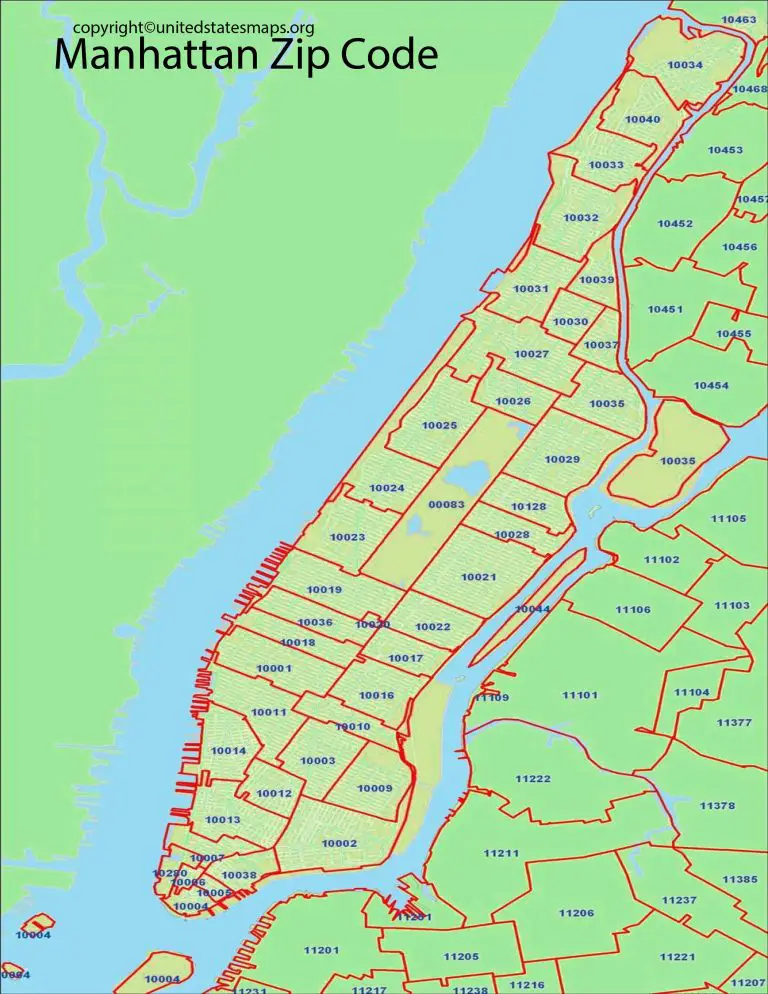 Manhattan Zip Code Map Zip Code Map of Manhattan