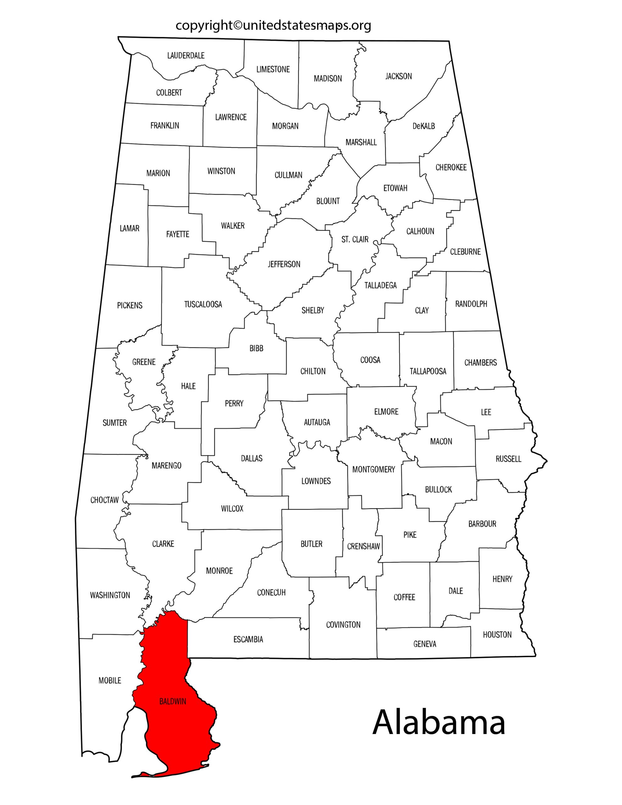 Alabama County Map | County Map of Alabama with Cities